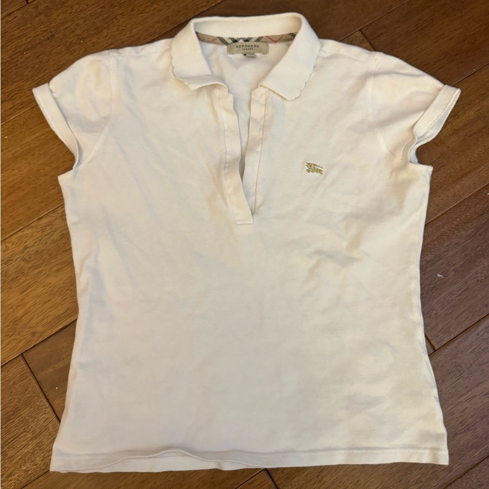 Authentic Burberry White Polo Top with Gold Logo